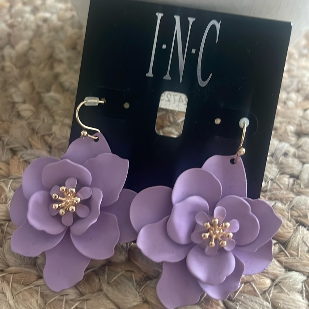 INC Purple Flower Drop Earrings, Never Worn,  NWOT